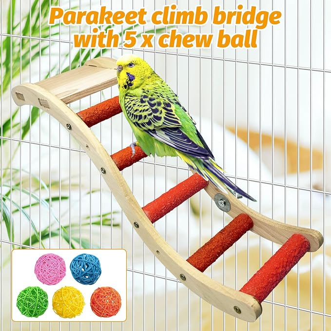 Hamiledyi Nature Wooden Bird Ladder Pet Parrots Climb Bridge Exercise Stands - Image 4