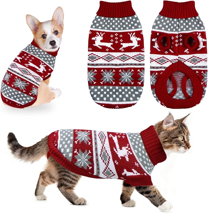 Cat Dog Christmas Sweater Pet Winter Warm Coat Pajamas Small Dog Sweaters by GOYOSWA
