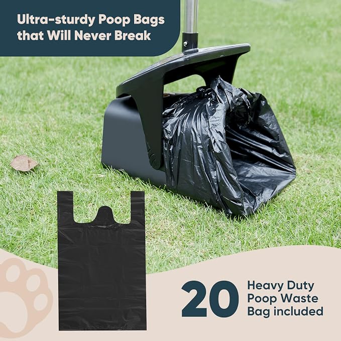 Stainless Steel Dog Pooper Scooper, Rake and Spade, 20 Waste Bags & Hook - Image 5