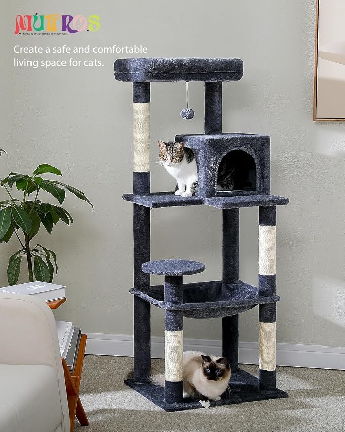 Cat Tree for Large Cats with Metal Plush Big Hammock, 56.3" Cat Tower for - Image 7