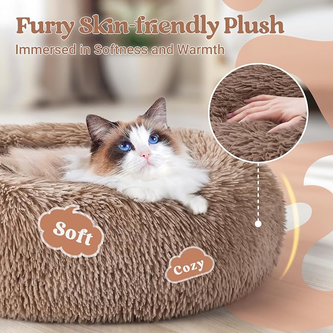 rabbitgoo Cat Beds for Indoor, 20 inches Machine Washable, Fluffy Round Pet Bed - Image 2