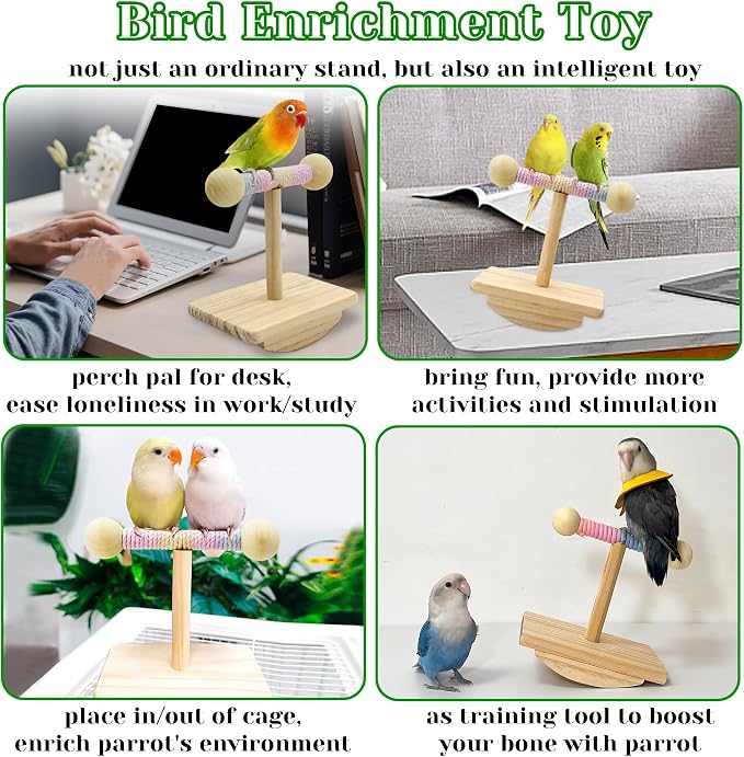 Natural Wood Bird Perch Stand Training, Intelligence Puzzle Enrichment Toys - Image 5