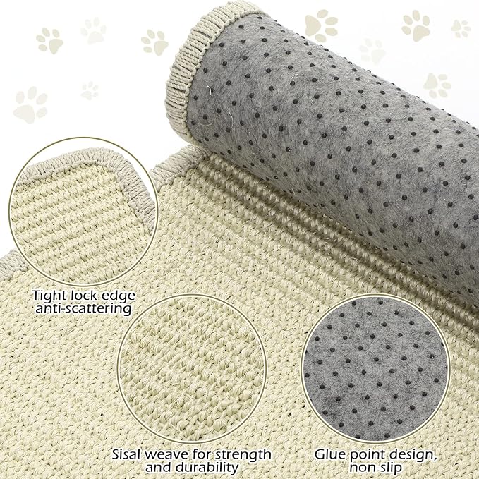 Riakrum Cat Scratch Pad, 2 Pack 32 x 16 Inches Sisal Mat, Natural Fabric Cat Pad - Image 3