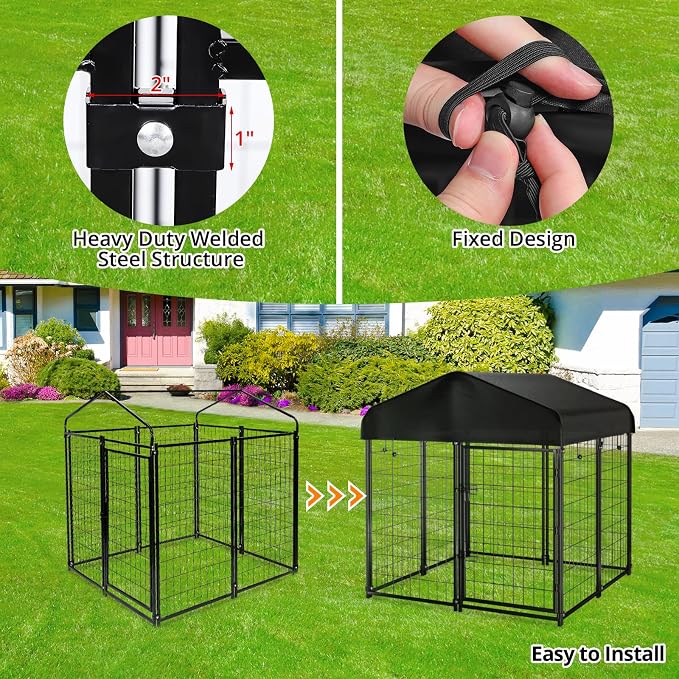 Dog Kennel Outdoor with Roof, Heavy Duty Dog Crate with UV-Resistant Waterproof - Image 4