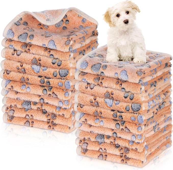 Chumia 40 Pcs Blankets Soft Fluffy Fleece Washable Pet Dog Sleep mat Paw Print by Chumia