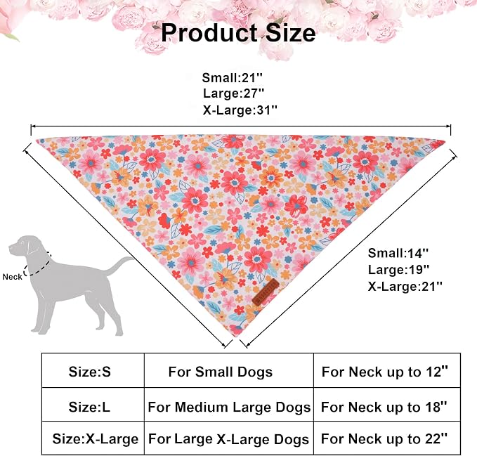 ADOGGYGO Floral Dog Bandana 2 Pack, Reversible Pink Daisy Pet Scarf Bib - Image 4