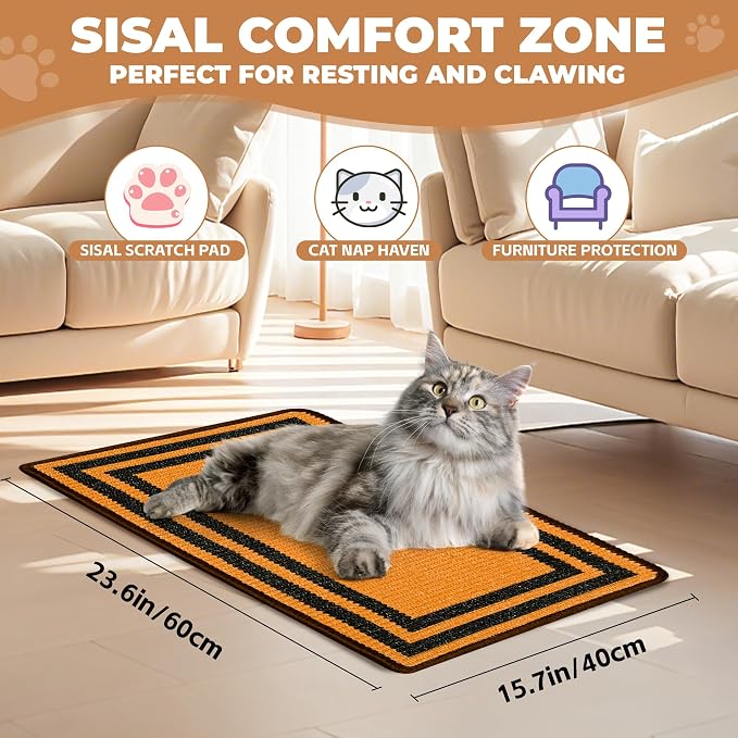 Cat Scratcher Mat, 23.6x15.7 Inch Natural Sisal Cat Scratch Pad, Horizontal Cat - Image 2