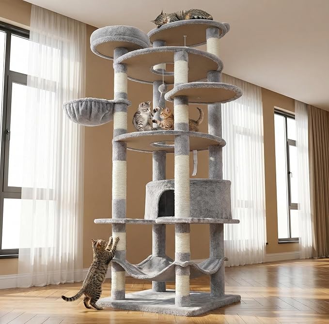 78.8" Large Cat Tree Tower for Indoor Kitties, Sisal Scratching Posts, Hammock - Image 6