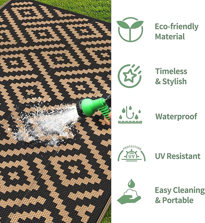 GENIMO Outdoor Rug 4x6 Waterproof, Reversible Mats, Outdoor Area Rug, Plastic - Image 5