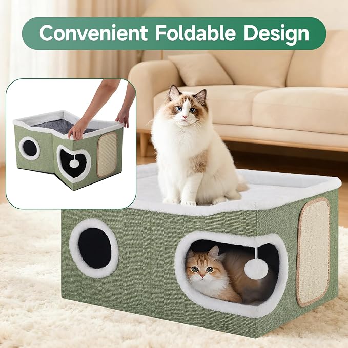 Cat Beds for Indoor Cats, Extra Wide Cat Cube House for Multi Cats, Foldable - Image 6