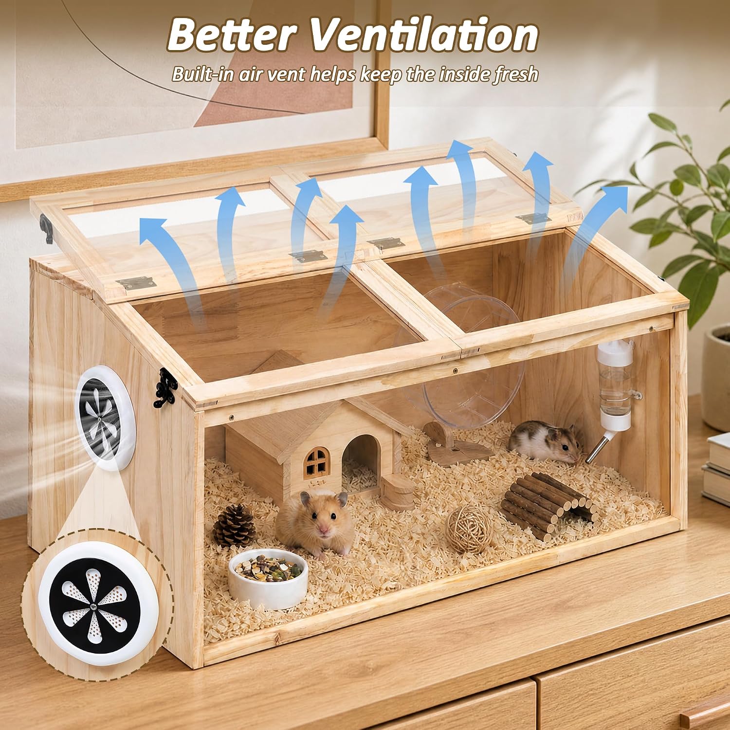 32" Large Wooden Hamster Cage with Acrylic Panel - GlobalHabitat Supply