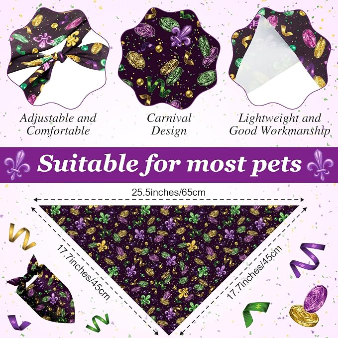 Abbylike 50 Pcs Mardi Gras Dog Bandanas Bulk Purple Green and Gold Bandanas - Image 3
