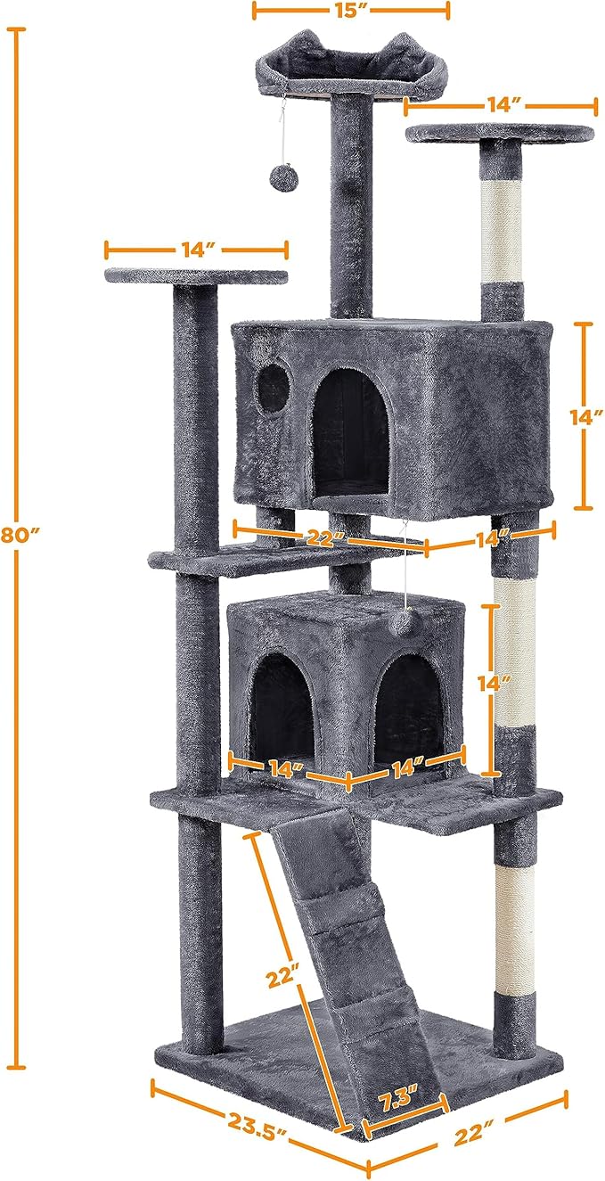 Yaheetech XL Cat Tree, 80in Multi-Level Tower - Image 4