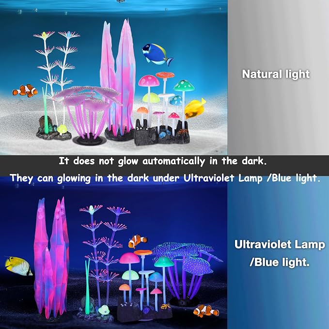 Lpraer 4 Pack Glow Aquarium Decorations Branch Coral Reef Mushroom Seaweed - Image 2