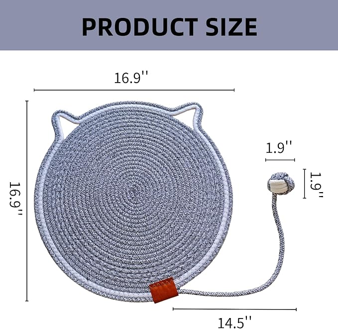 Cat Scratcher Mat, Natural Cotton Rope Cat Scratching Pad, 16.9'' Round Cat - Image 2