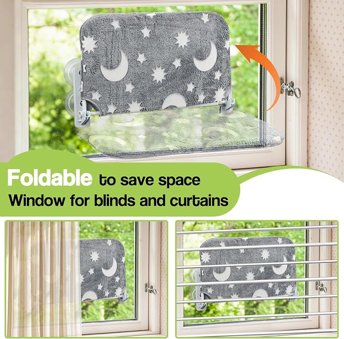 Cat Window Perch, Cordless Foldable Pet Hammock Bed Glow in The Dark, Glowing - Image 2