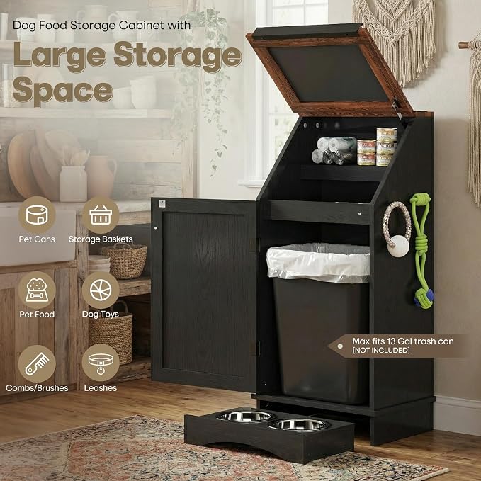 Flip-Top Dog Feeding Station, Dog Food Cabinet - Image 5
