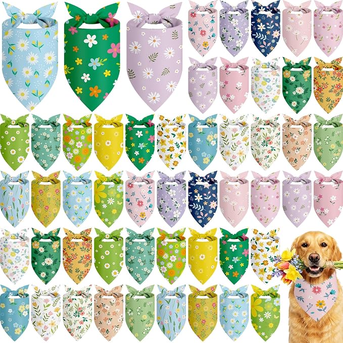 Abbylike 50 Pieces Spring Dog Bandanas Bulk Flower Daisy Sunflower Dog Bandanas by Abbylike