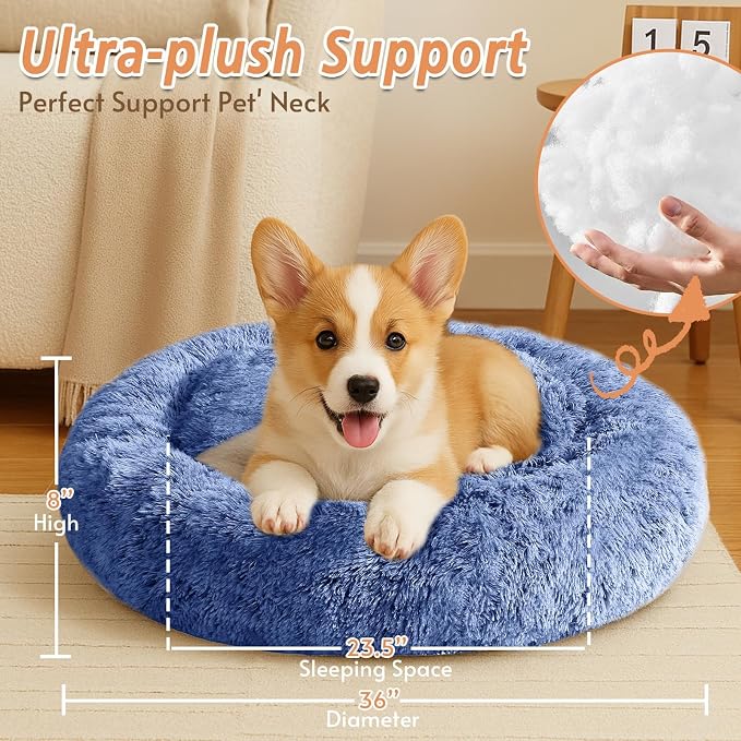 JOLLYVOGUE Calming Dog Bed Large Size Dog, Anti-Anxiety Donut Large Pet Bed - Image 4