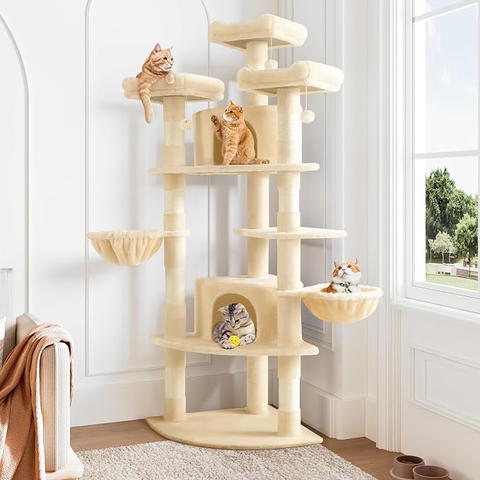 Allewie 73in Fan-Shaped Space-Saving Corner Cat Tower/Multi-Level Tall Cat Tree by Allewie