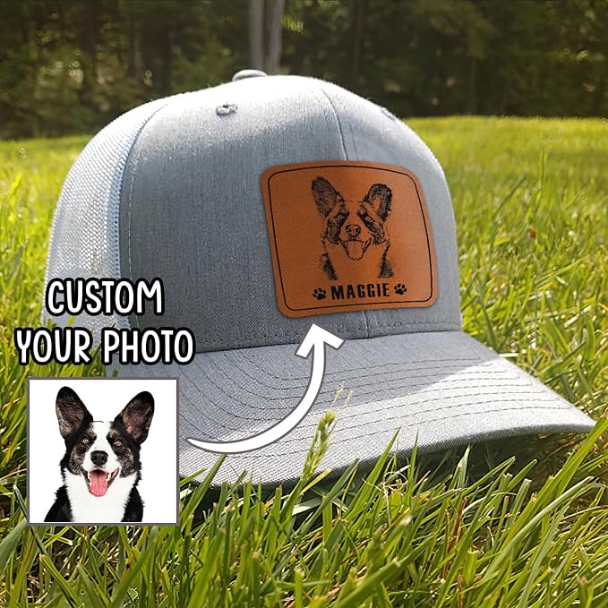 Custom Dog Photo Engraved Trucker Hat Leather Patch, Personalized Hat - Image 2