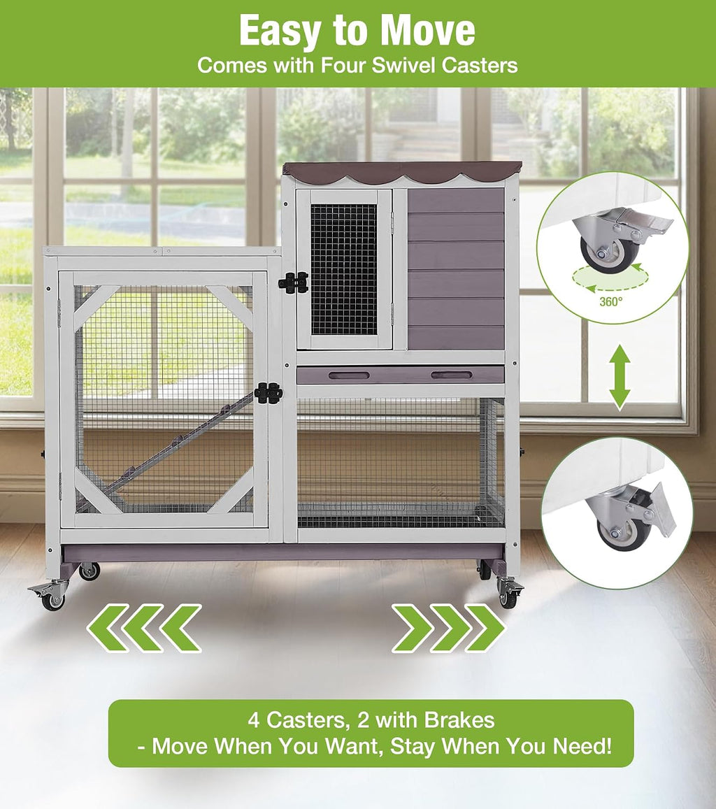 GUTINNEEN 2-Story Rabbit Cage with 4 Swivel Casters, Grey - GlobalHabitat Supply