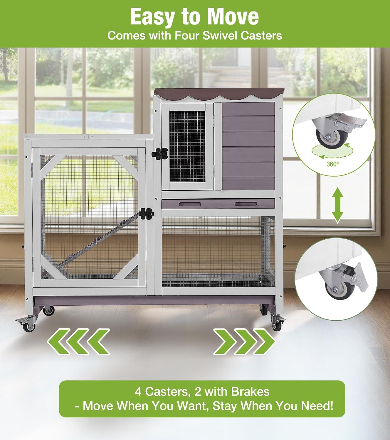 GUTINNEEN 2-Story Rabbit Cage with 4 Swivel Casters, Grey - GlobalHabitat Supply