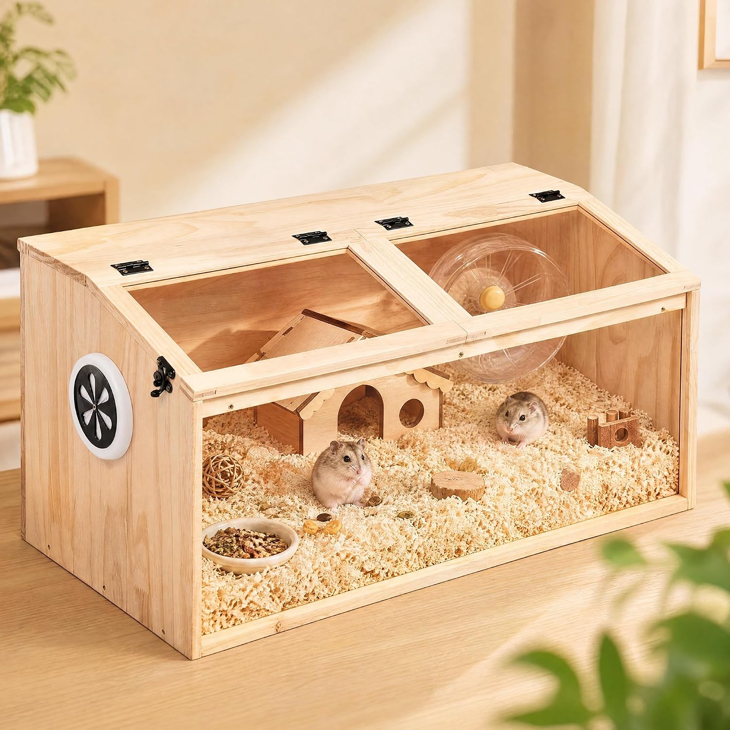 32" Large Wooden Hamster Cage with Acrylic Panel - GlobalHabitat Supply