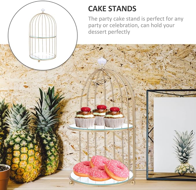 DOITOOL Gold Metal Cupcake Stand Bird Cage Dessert Stand, 2 Tier Dessert - Image 6