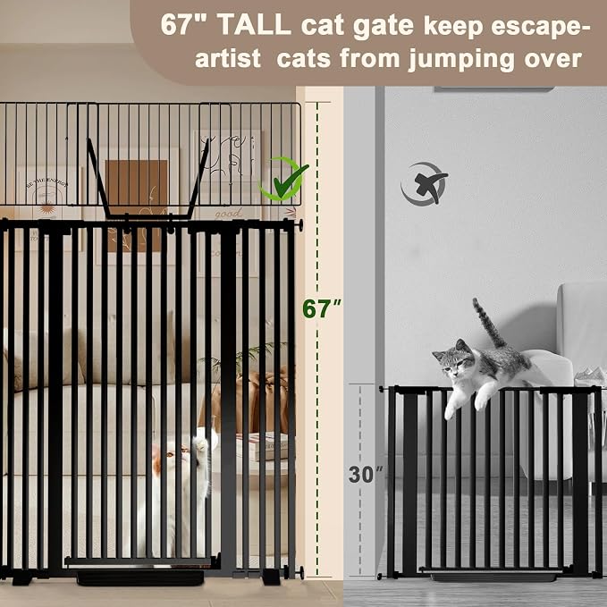 67" High Extra Tall Cat Gate for Doorway, 29.5-49.21" Extra Wide Pet Gate - Image 2