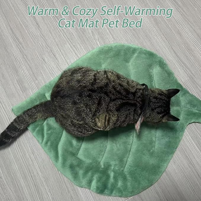 Leaf Shaped Self-Warming Cat Bed Mat – 26"x20" Flannel & Cotton Pet Pad - Image 5