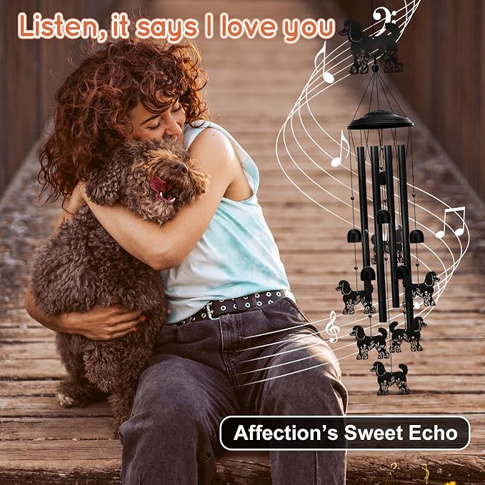 Poodle Wind Chimes for Garden, 34.6 Inch Weather-Resistant Metal Windchime - Image 5