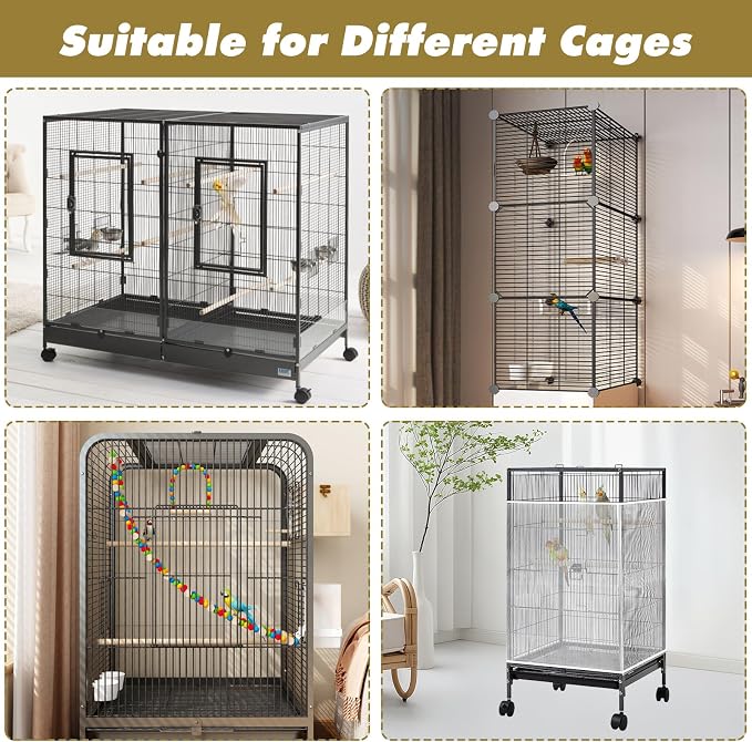 White Bird Cage Seed Catcher Adjustable Soft Birdcage Cover Reusable Nylon Mesh - Image 6