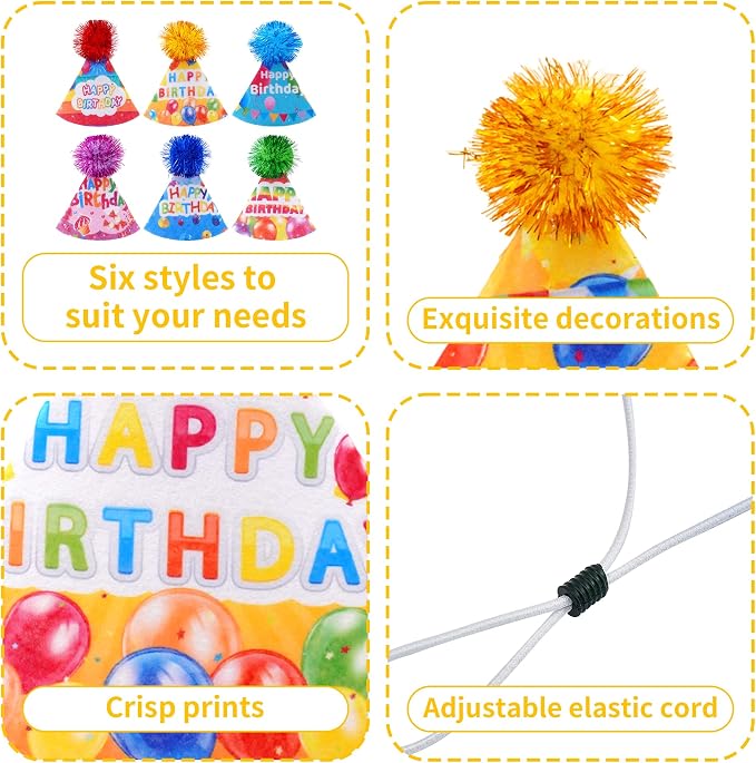 6pcs/Pack Mini Dog Happy Birthday Hats Party Hats - Image 3
