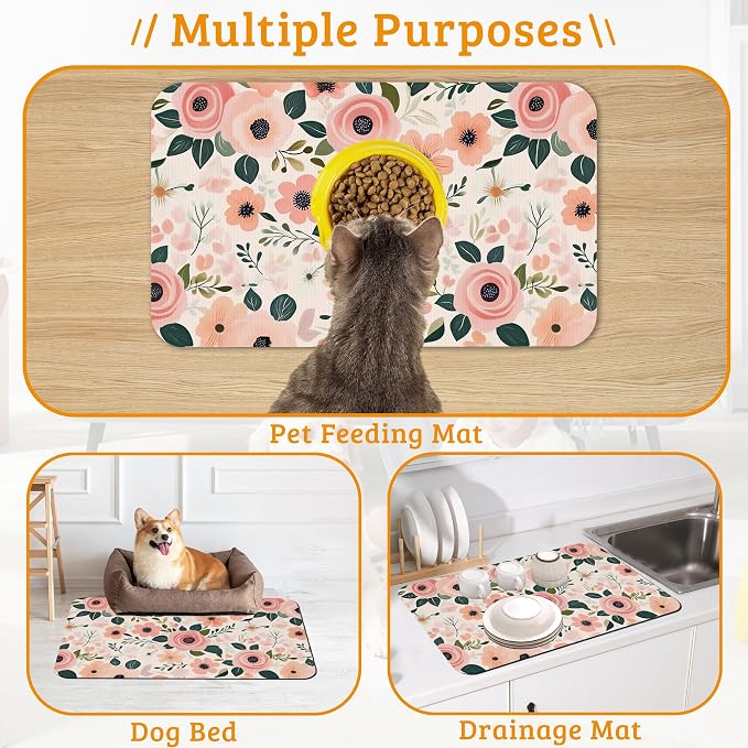 Dog Bowl Mat, Blooming Flowers Pet Feeding Mat - Image 7