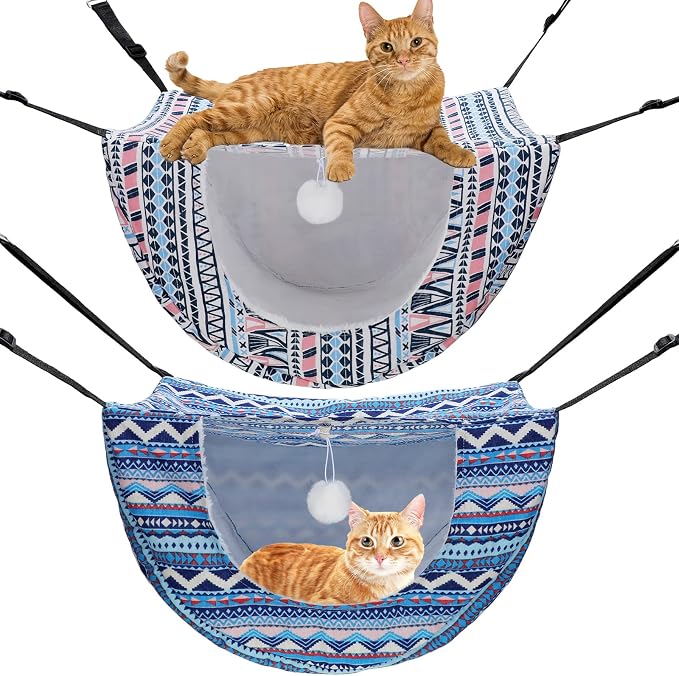 Unittype 2 Pieces Cat Cage Hammock Hanging Pet Bed Double Layer Soft Plush by Unittype