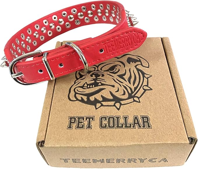 TEEMERRYCA Adjustable Microfiber Leather Spiked Studded Dog Collars - Image 2