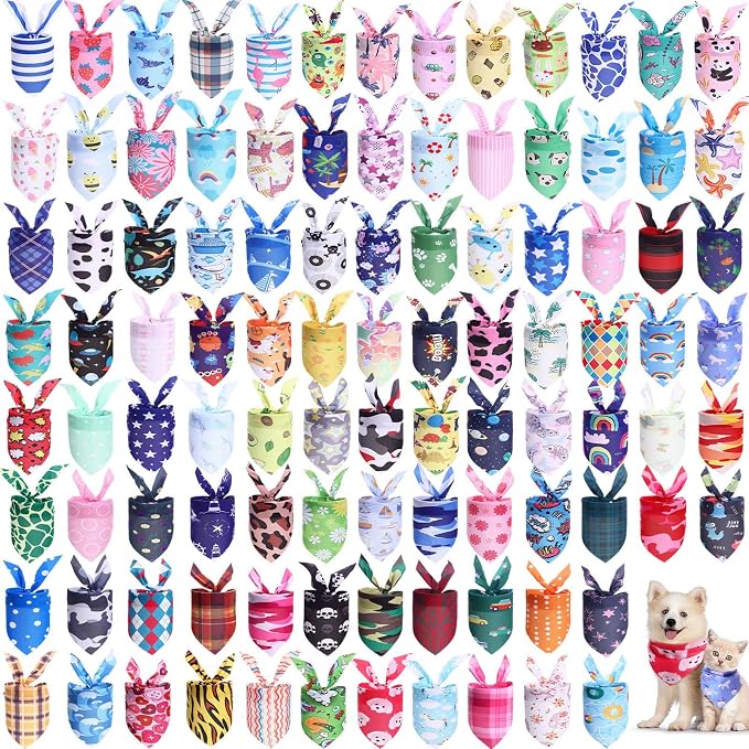 Wesiti 100 Pcs Dog Bandanas Bulk Winter Pet Bandanas Colorful Triangle Scarf by Unteilti