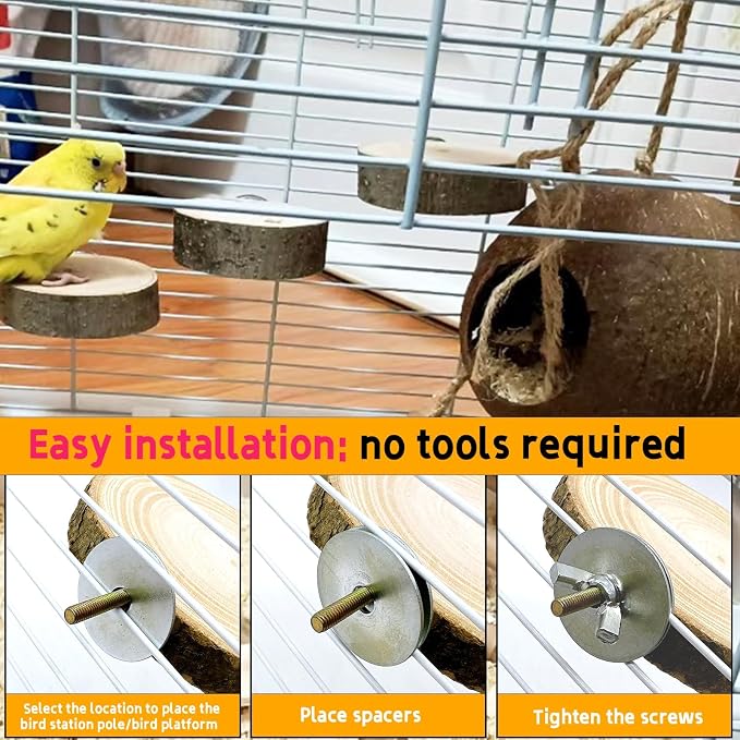 Hamiledyi 3PCS Perch Platform for Bird Cage Natural Round Wooden Stand Platform - Image 3