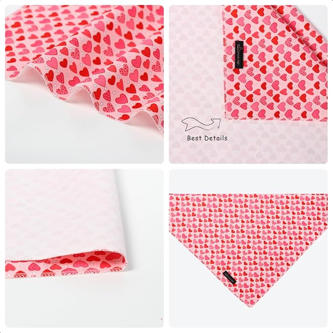 ARING PET Valentine Dog Bandana, Cute Pink Red Pink Pet Bandanas Scarf Triangle - Image 5