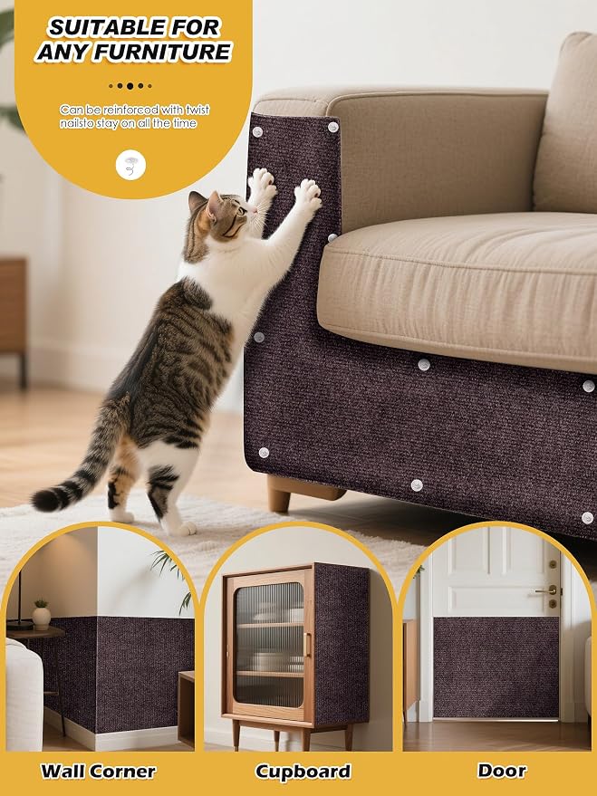 78.7"x15.8" Cat Scratch Mat, Trimmable Self-Adhesive Carpet, DIY Climb Cat - Image 6