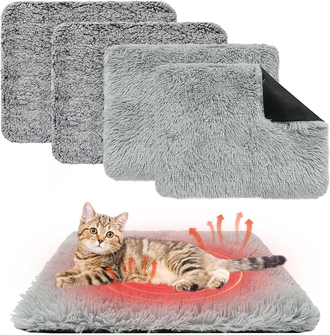 KOOLTAIL Self Warming Cat Bed, 4 Pack 18*24in Plush Extra Warm Self Heating Pet by KOOLTAIL