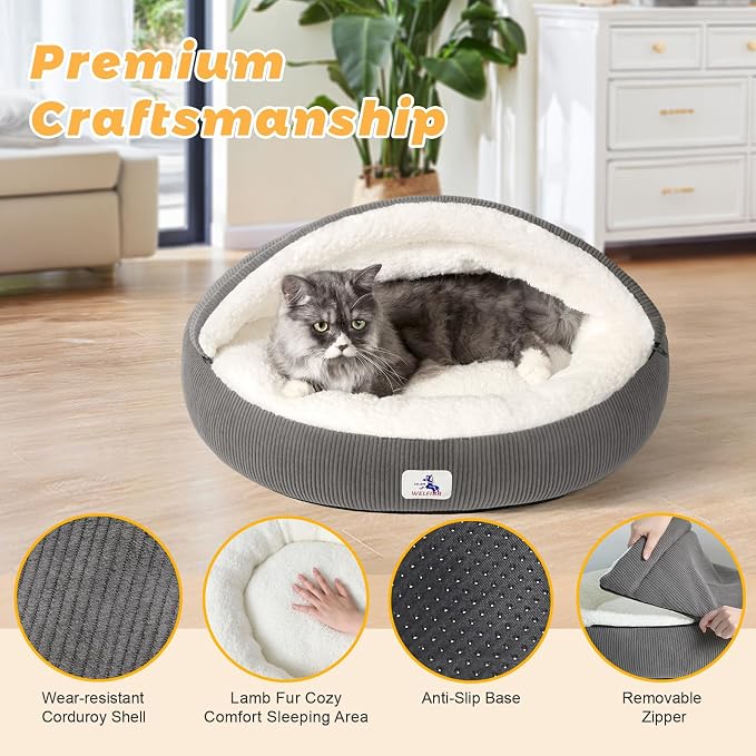 Covered Cat Bed Cave for Small Cats Dogs Washable Hooded Self Warming Cat Bed - Image 3