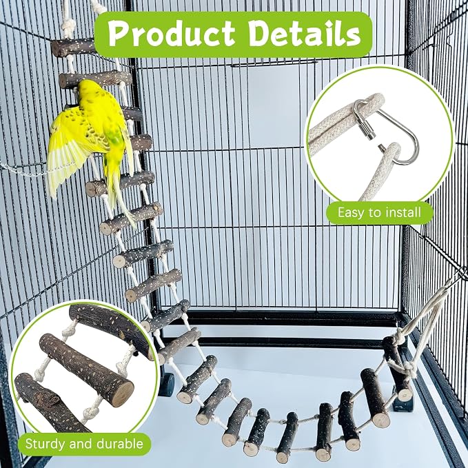 BNOSDM Wooden Bird Ladders Parrot Bridge Rope Ladder Bird Toy Pet Climbing - Image 5