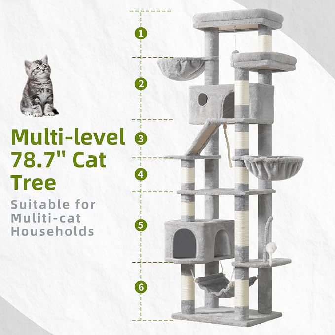 Cat Tree for Large Cats, 78.7" Tall Cat Tower for Indoor Cats Multiple Cats - Image 2