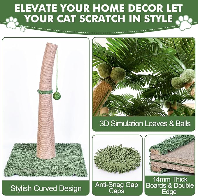 Palm Tree Cat Scratching Post, 3 Interactive Balls and Curved Design Scratching - Image 4