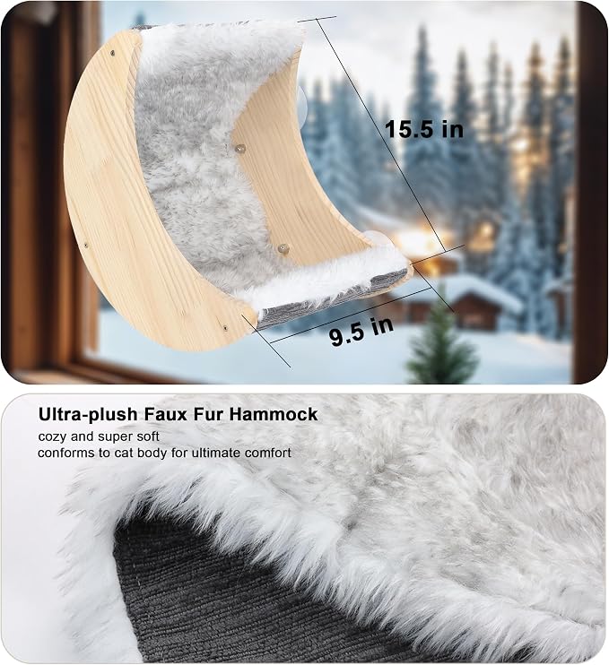 Window Cat Beds with Ultra Plush Hammock, Moon Shelves Mounted with Strong - Image 3