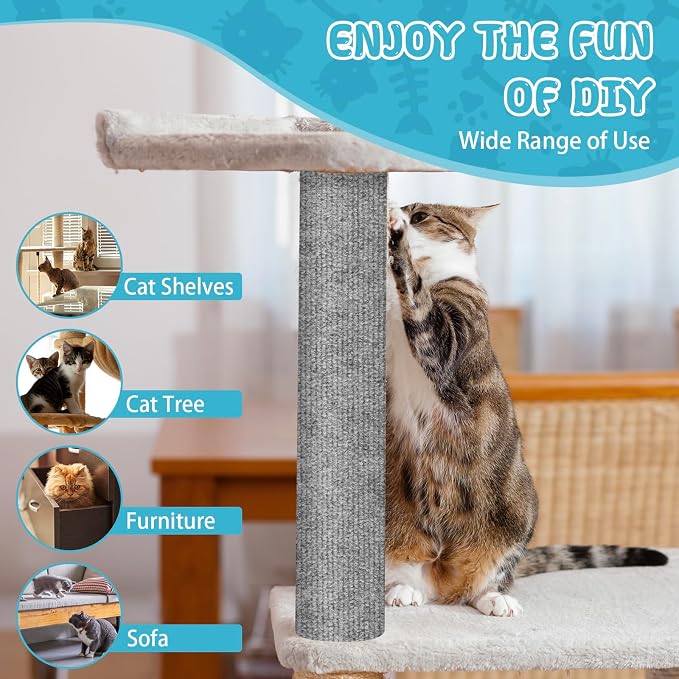 Climbing Cat Scratcher Mat Trimmable Cat Scratching Post Carpet 118’’x15.8’’ - Image 6