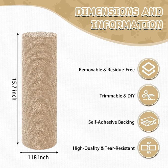 Climbing Cat Scratcher Mat Trimmable Cat Scratching Post Carpet 118’’x15.8’’ - Image 2
