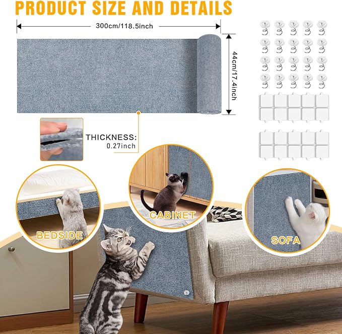 Cat Scratch Mat, 118.5"x17.4" Trimmable Self-Adhesive Cat Scratch Furniture - Image 2